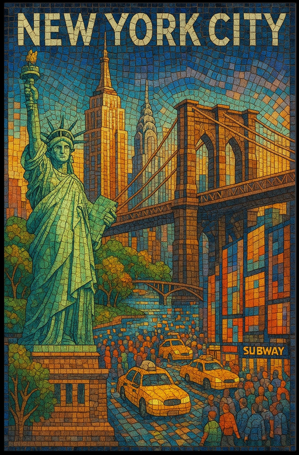 New York City Mosaic Poster Vibrant Urban Art Lovers