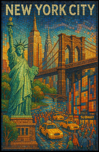 New York City Mosaic Poster Vibrant Urban Art Lovers