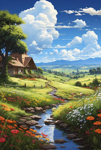 Serene Countryside Retreat: Idyllic Landscape Art Poster