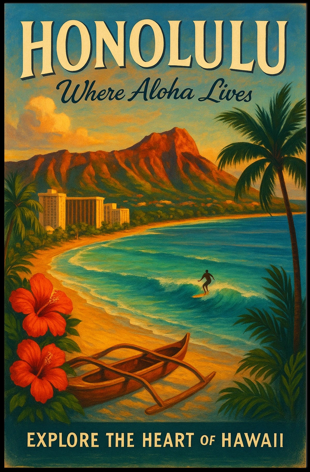 Honolulu Paradise Vintage Poster Tropical Adventure Art
