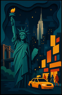 New York City Nightlife Skyline Poster Modern Wall Art