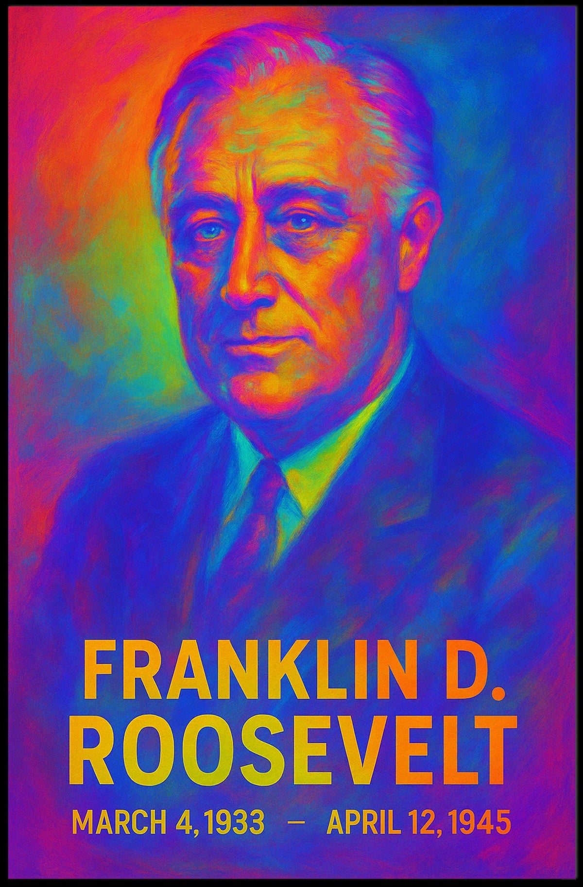 Franklin D. Roosevelt 32nd President of the United States Neon Gradient Overlay Poster