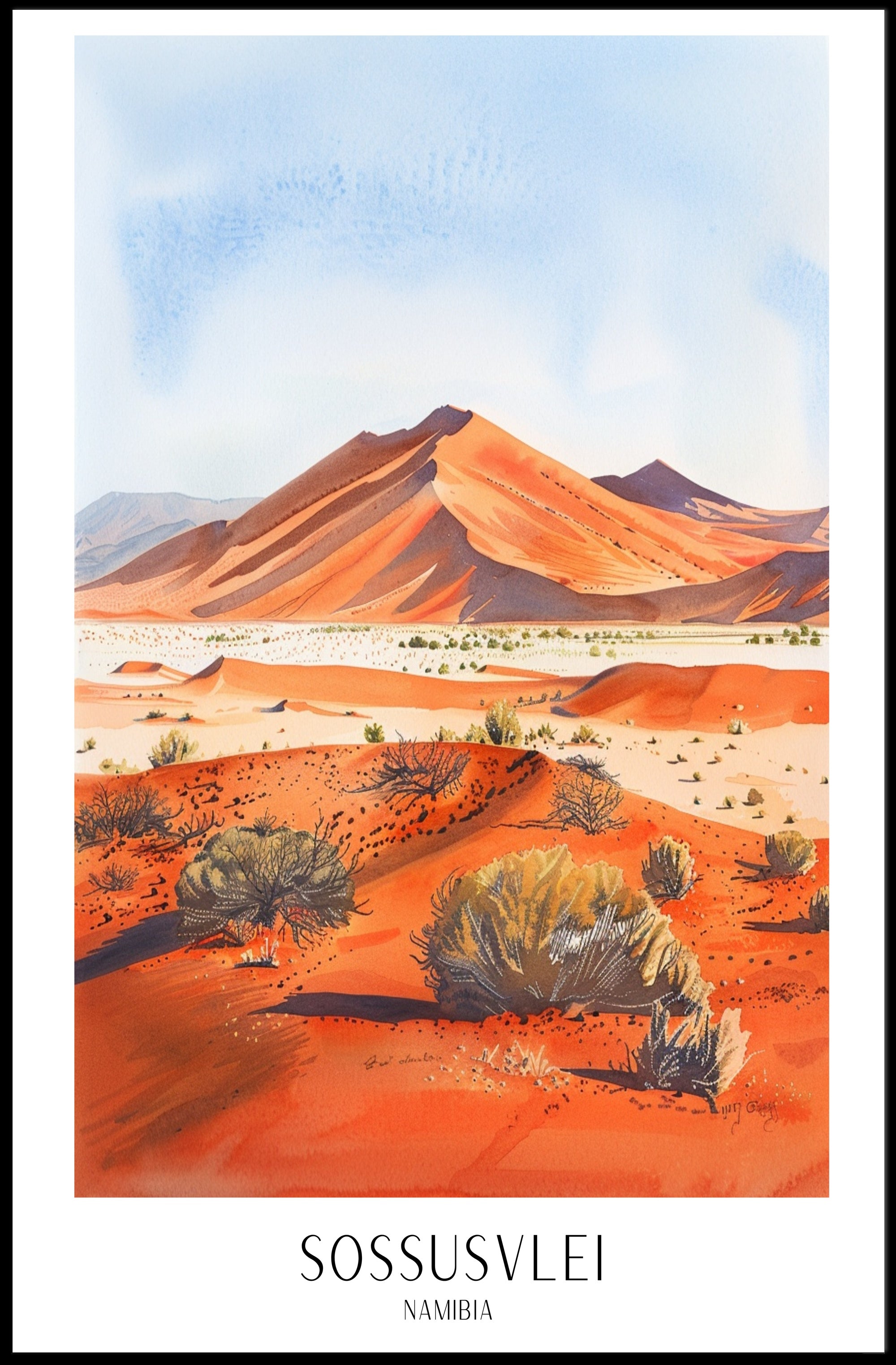 Sossusvlei Namibia Desert Watercolor Travel Poster PosterGoat