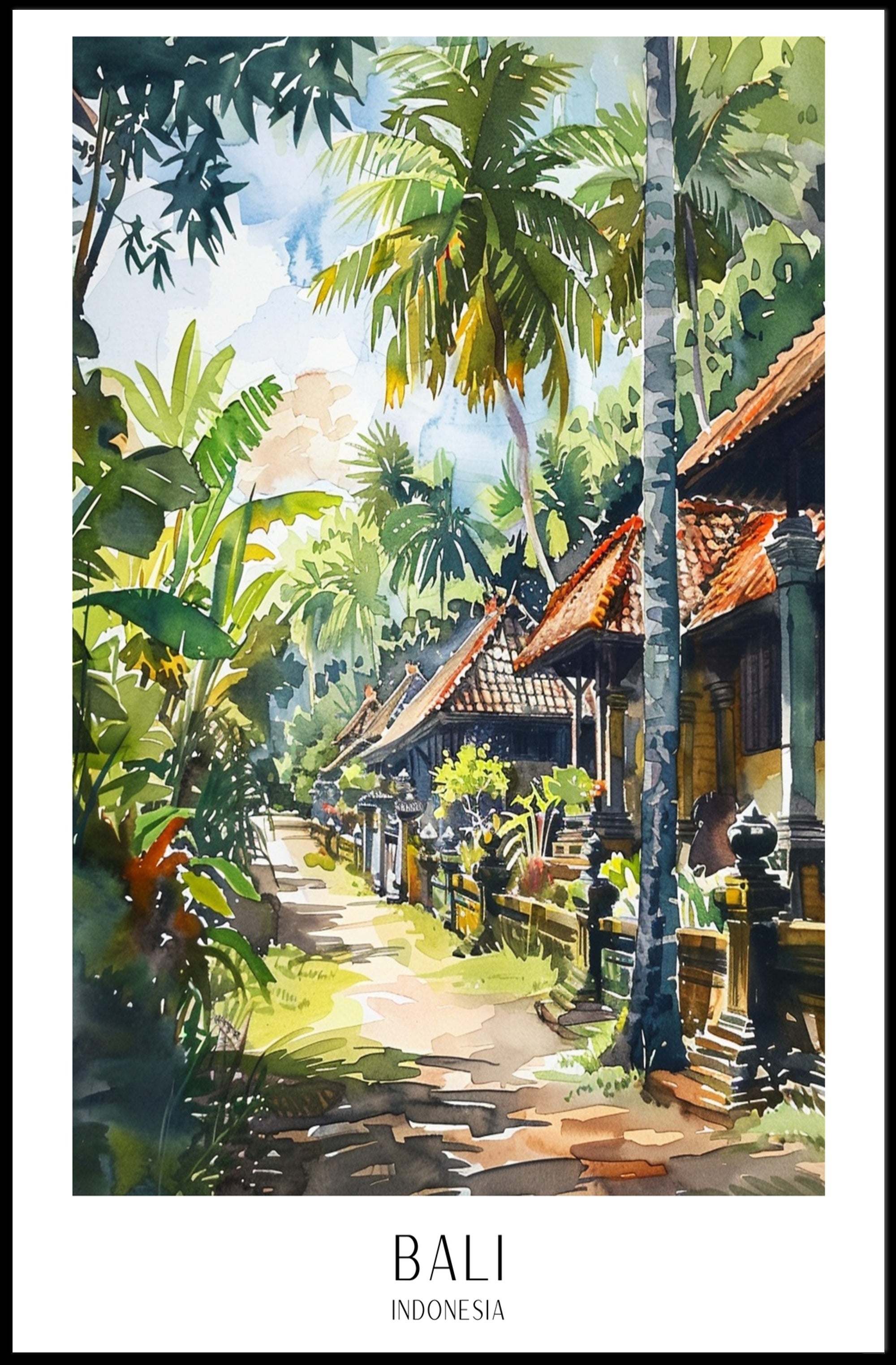Balinese Tranquility: Traditional Street Scene Cultural Poster PosterGoat