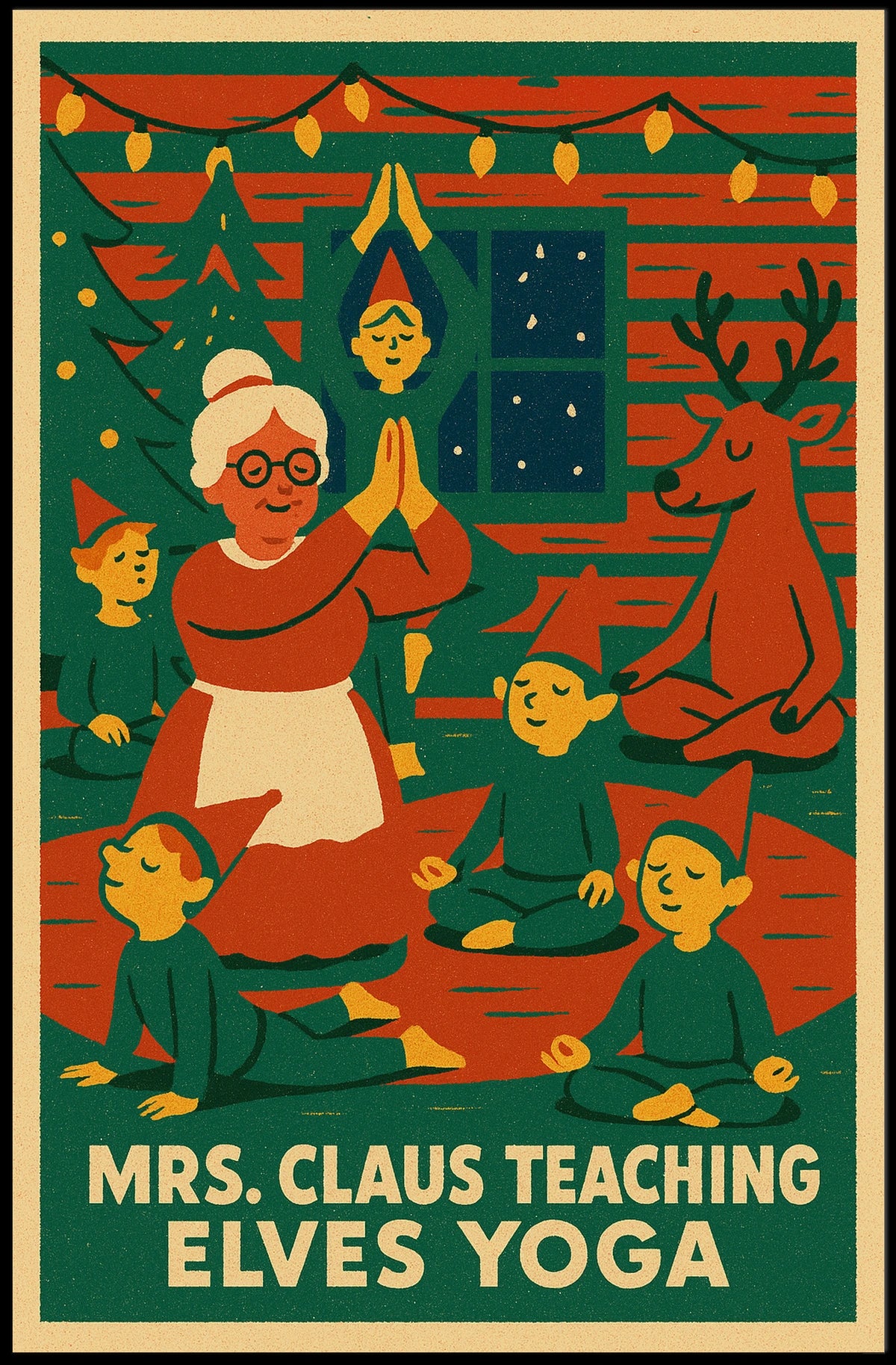 Mrs. Claus Teaching Elves Yoga Poster