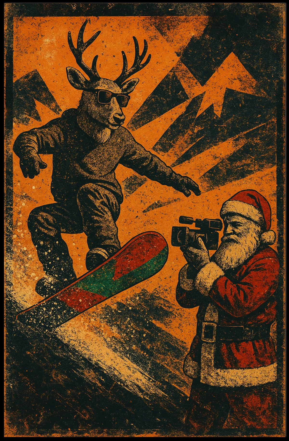 Reindeer Snowboarding Adventure Poster