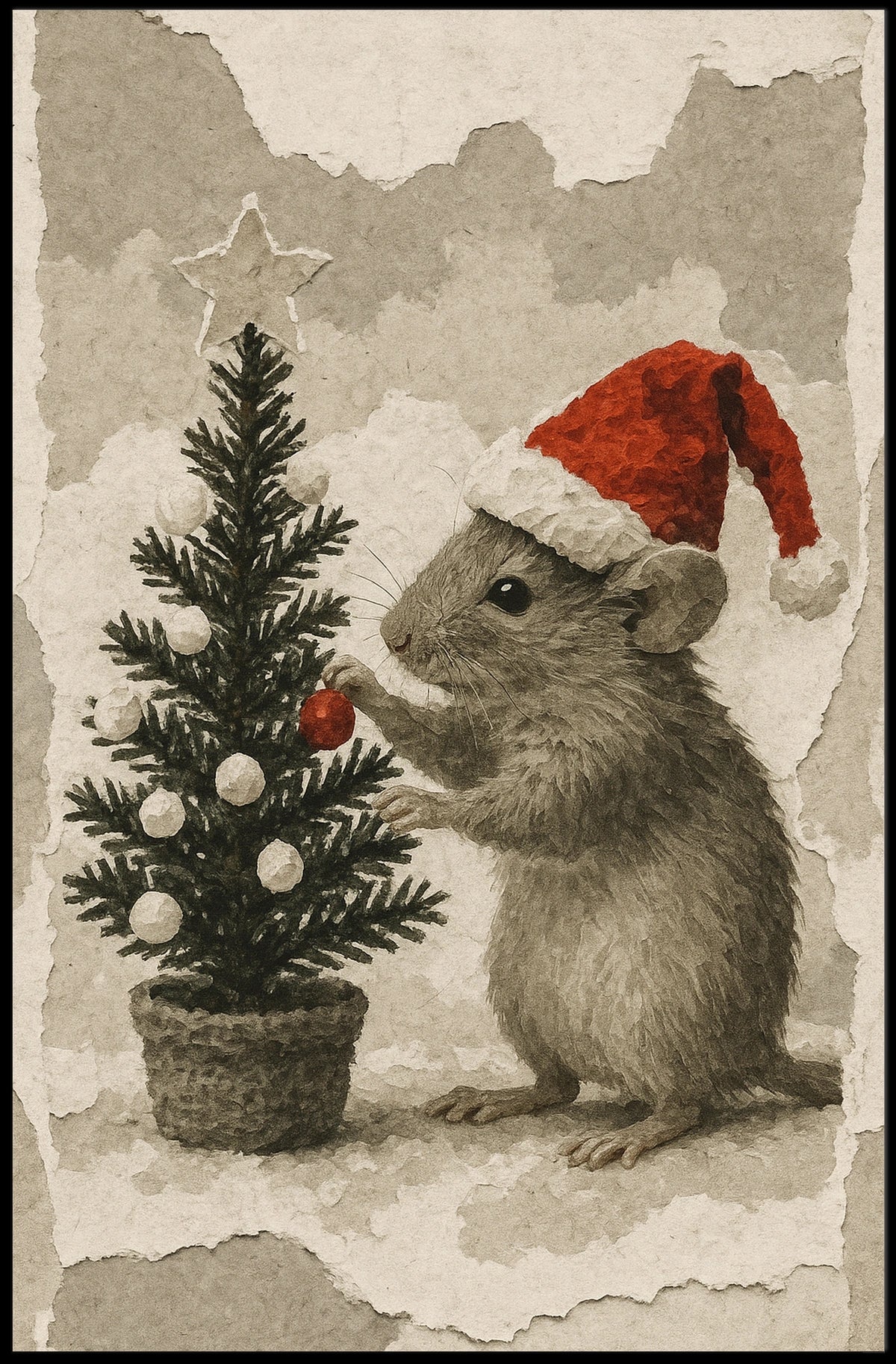Festive Mouse and Christmas Tree Poster