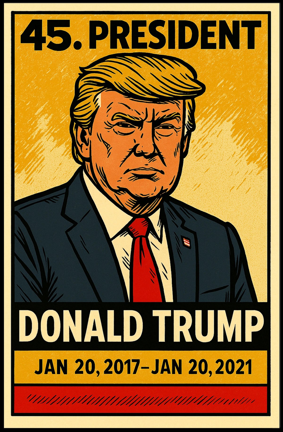 Donald Trump 45th President of the United States Inked Comic Style Poster
