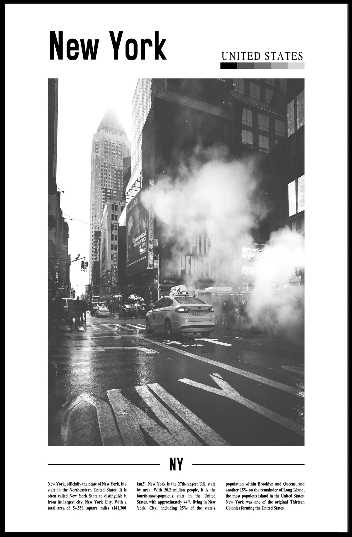 New York City Black And White Taxi Poster Modern Wall Art