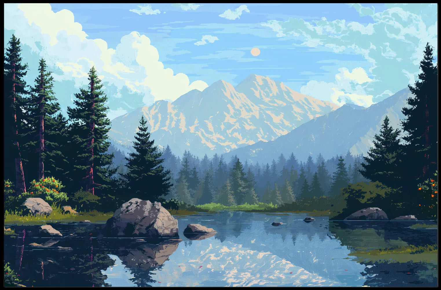 Tranquil Mountain Lake Vintage Travel Poster Art