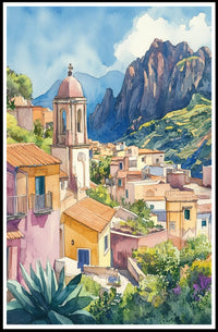 Serene Mediterranean Village Poster PosterGoat