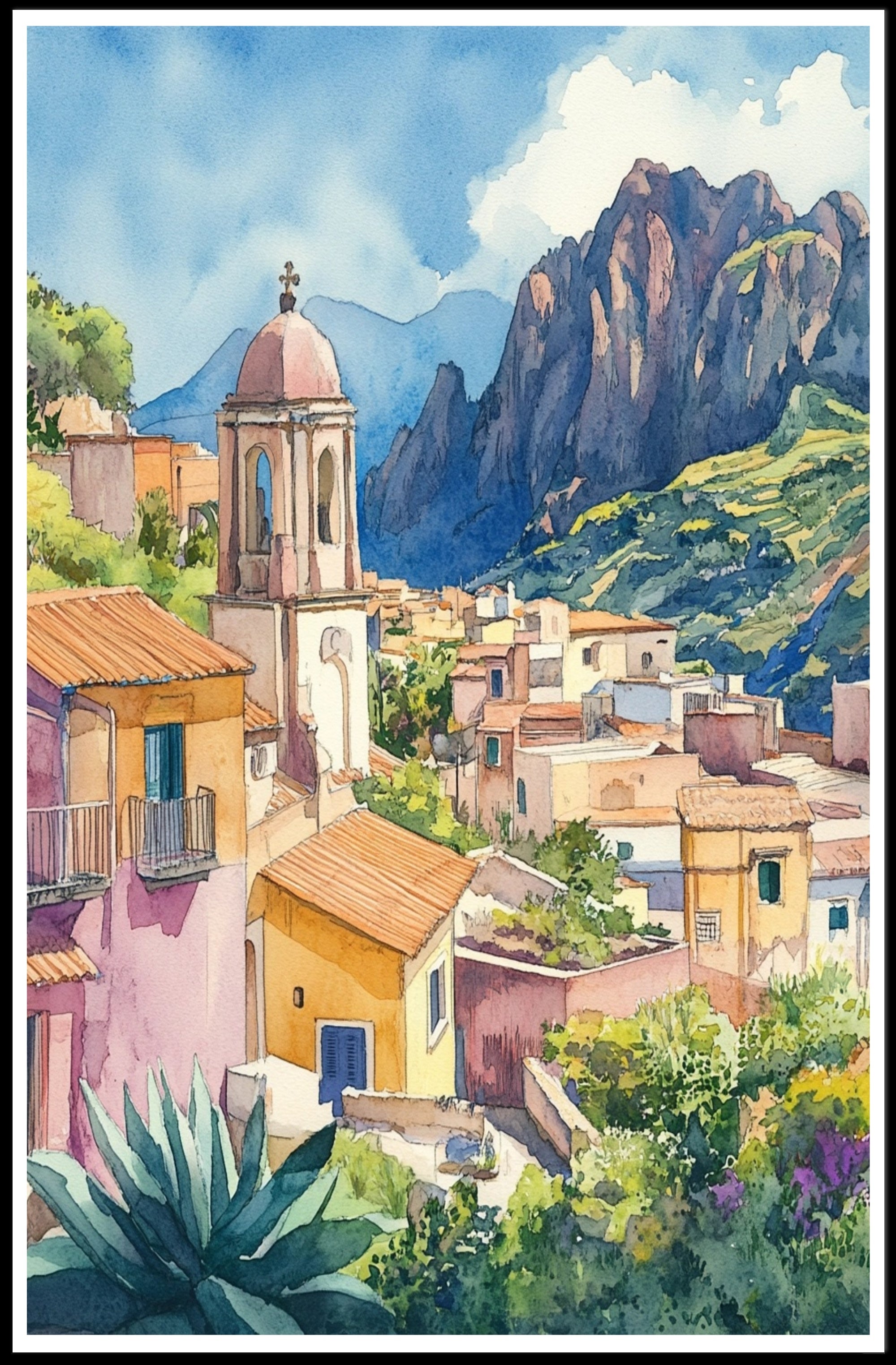 Serene Mediterranean Village Poster PosterGoat