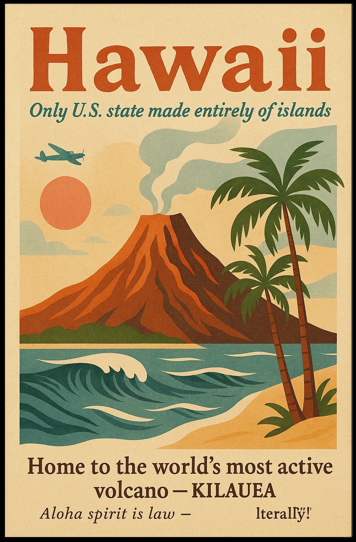 Hawaii Vintage Travel Poster: Volcano and Adventure