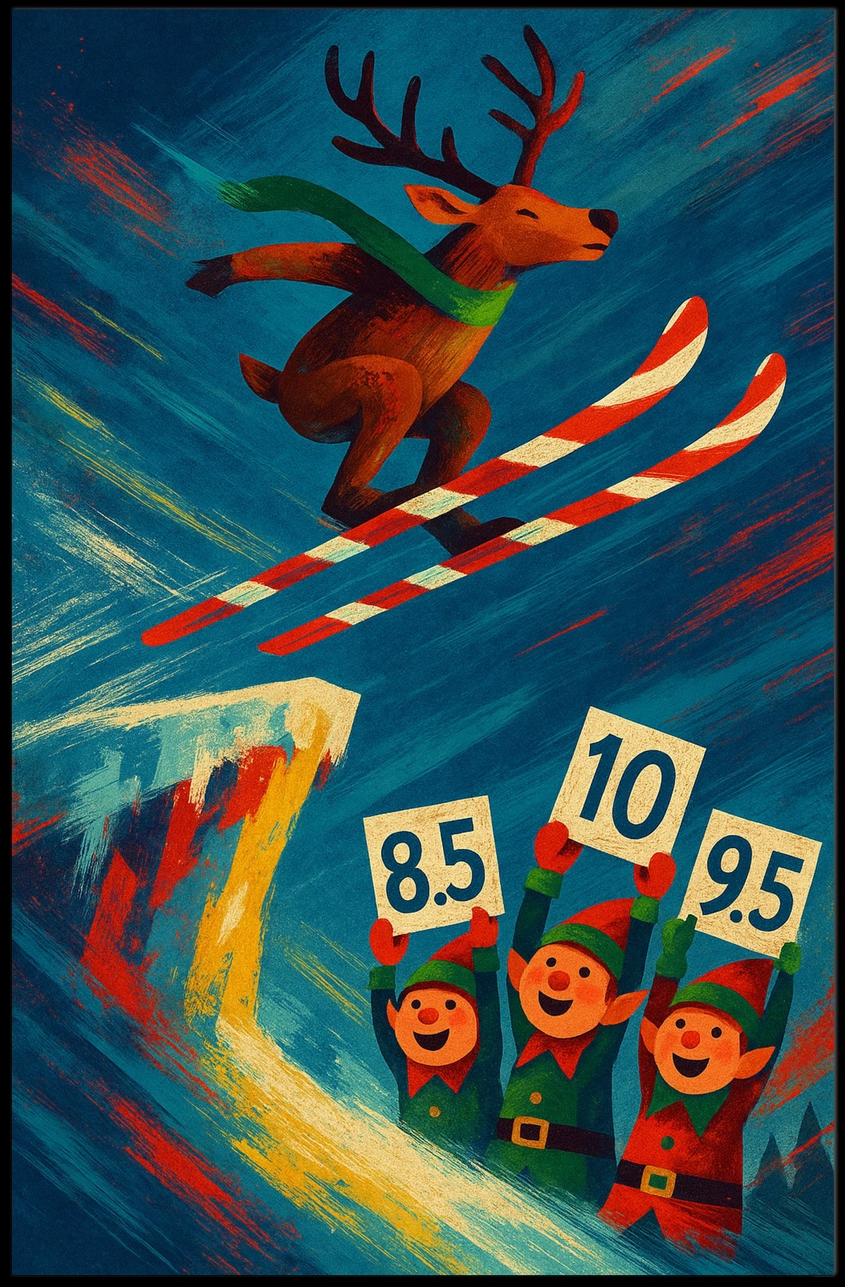 Reindeer Ski Jump Spectacle Poster