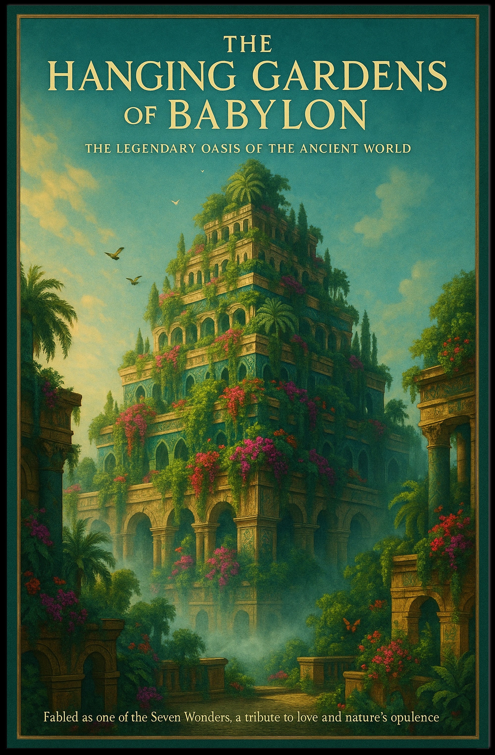 Hanging Gardens of Babylon Photorealistic Fantasy Mythology Poster