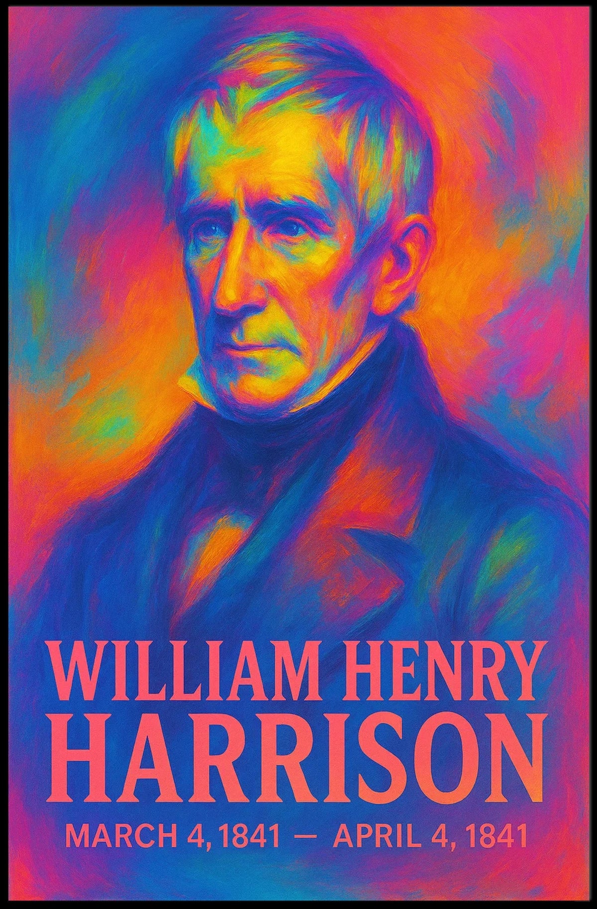 William Henry Harrison 9th President of the United States Neon Gradient Overlay Poster