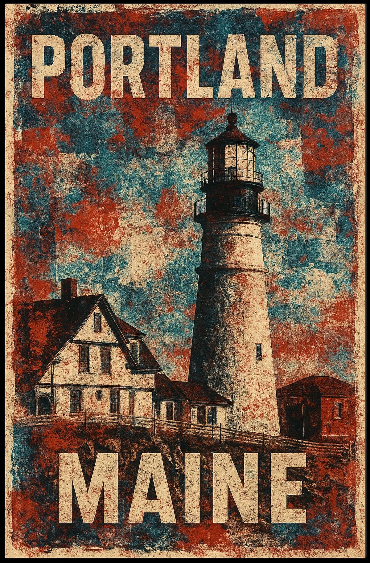 Portland Maine Lighthouse Coastal Escape Watercolor Realism Harbor Sunrise Palette Timeless Coastal Town Poster
