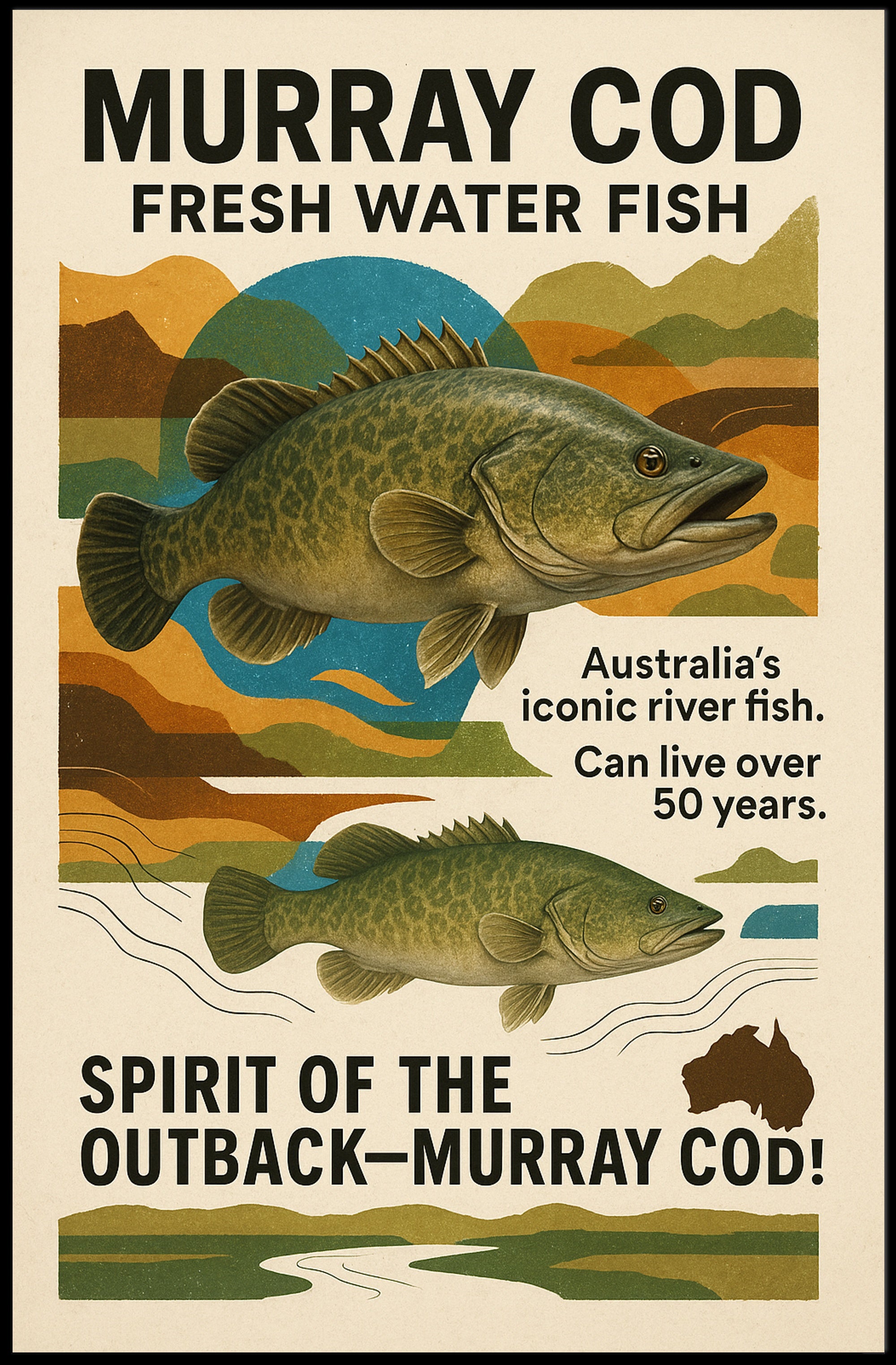 Murray Cod Heritage: Iconic Australian Fish Cultural Poster