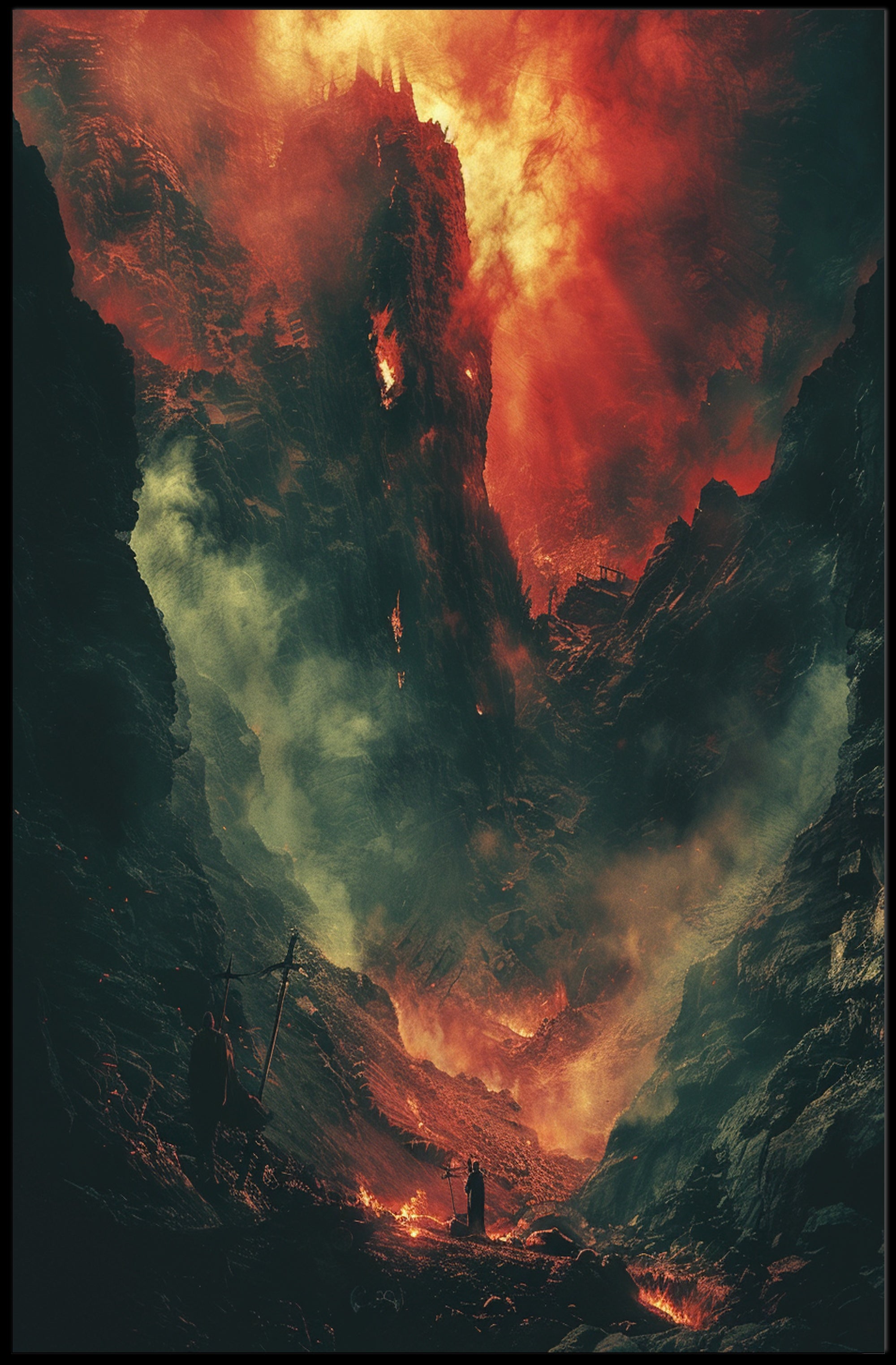 Epic Fiery Landscape Adventure in Fantasy or Mythology Poster PosterGoat
