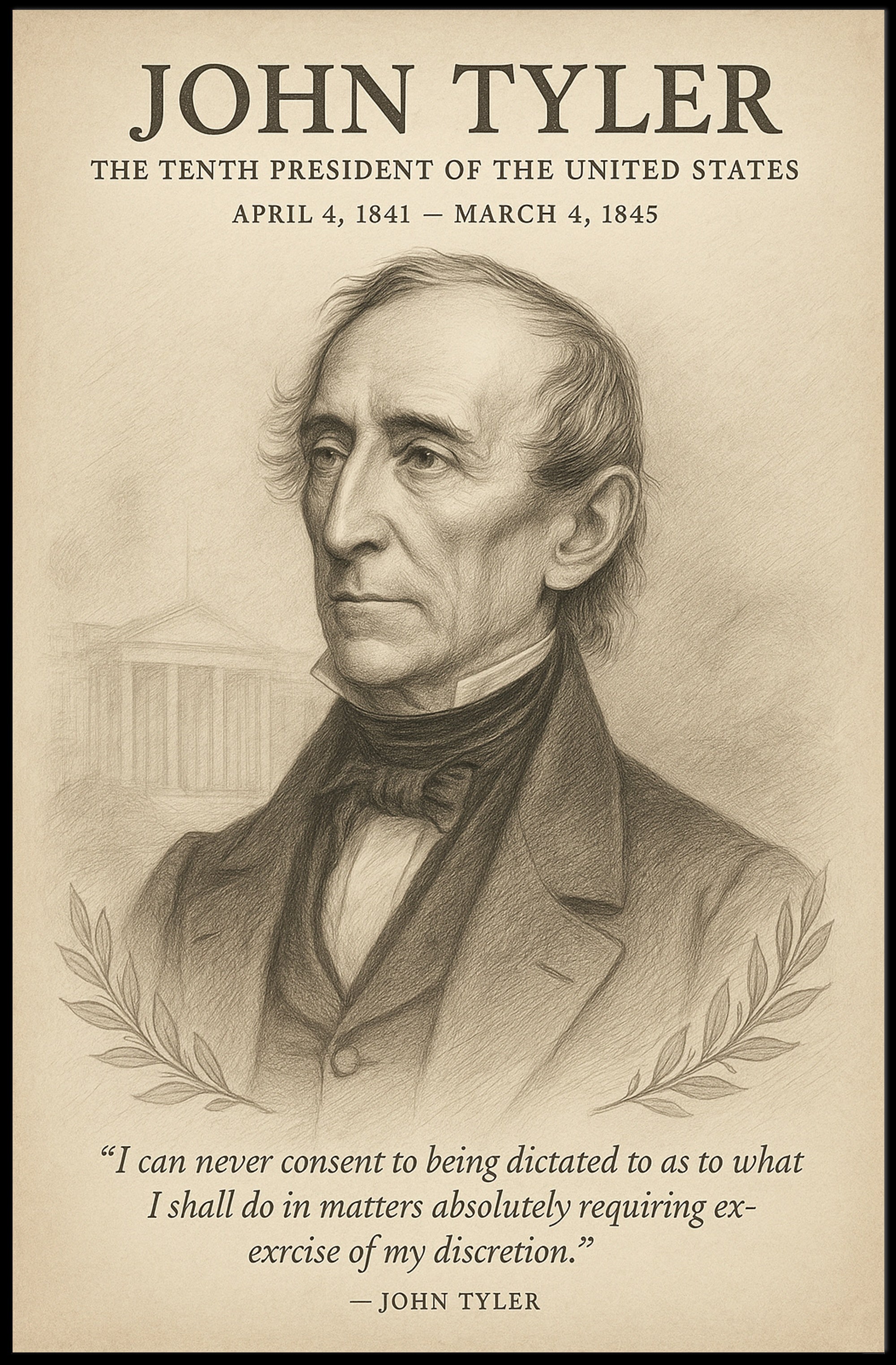 John Tyler 10th President Sketch Poster Art Print for Home Decor PosterGoat