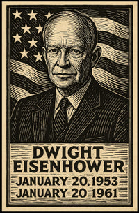 Eisenhower Patriotic Woodcut Vintage Poster