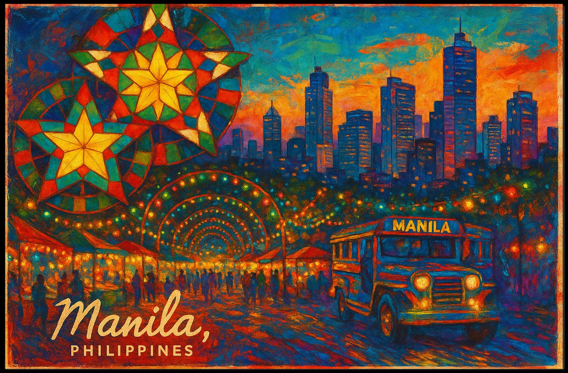 Manila, Philippines Vibrant Cityscape Poster