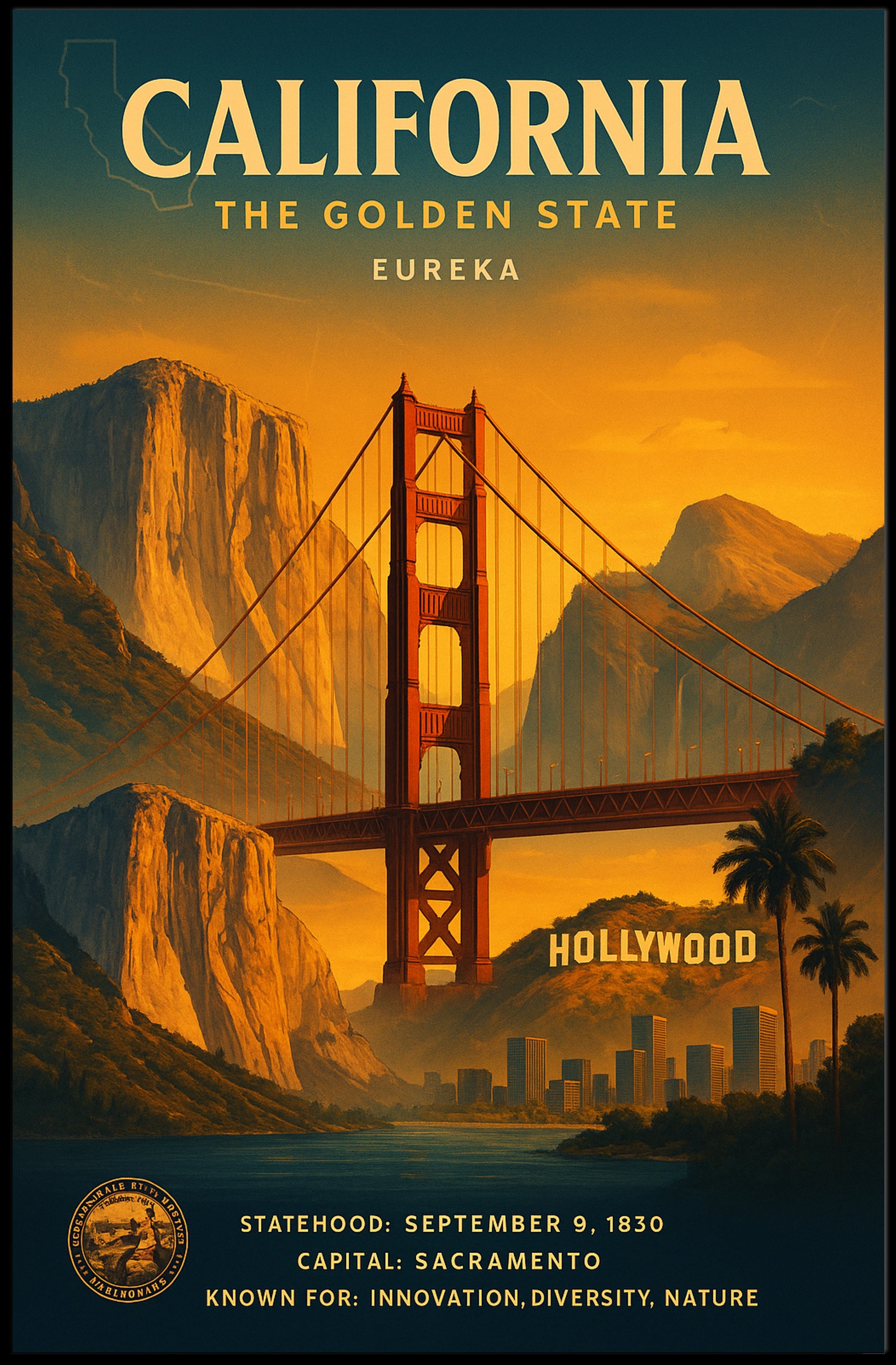 California The Golden State Vintage Poster PosterGoat