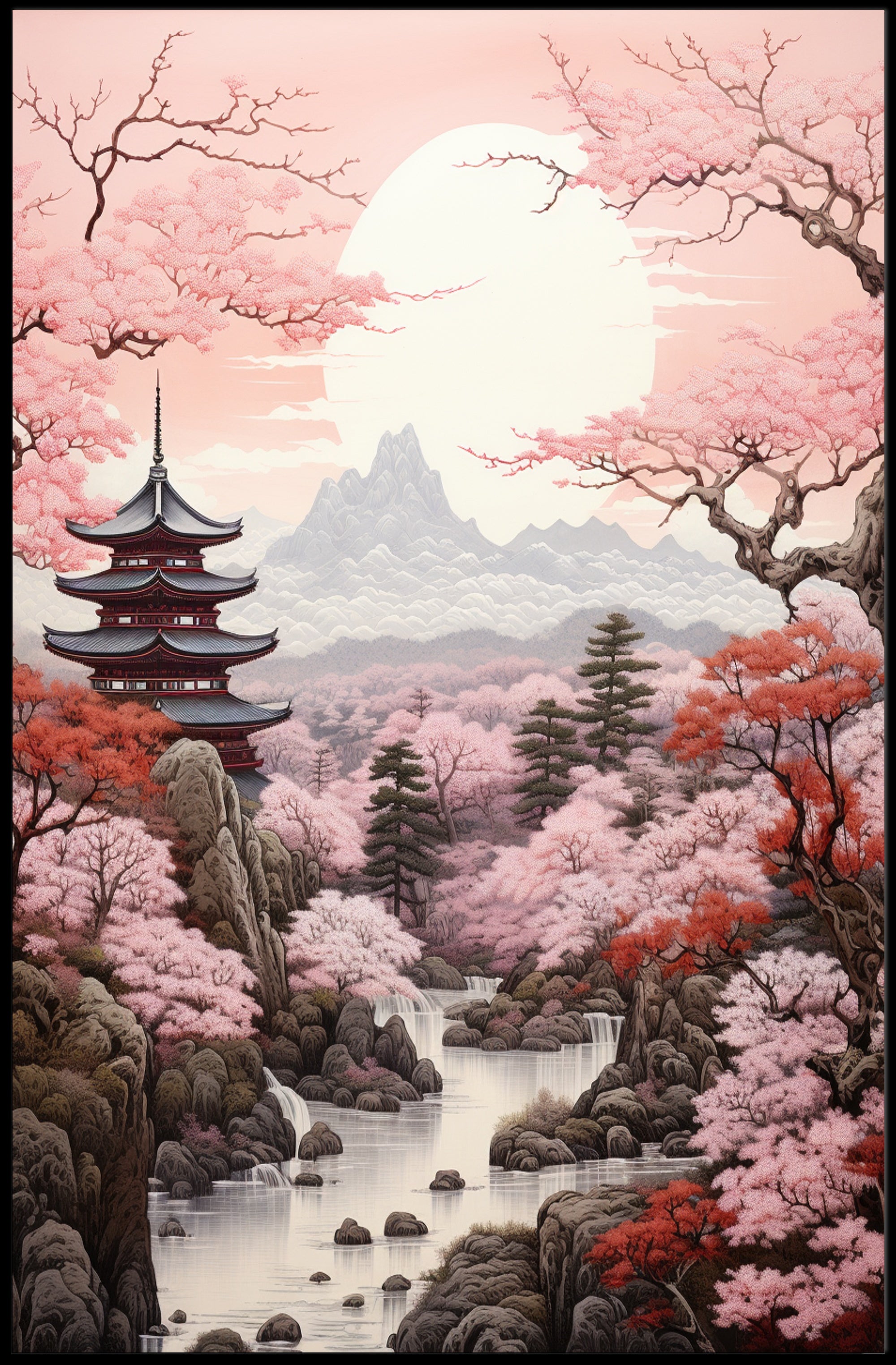 Tranquil Cherry Blossom Landscape Poster