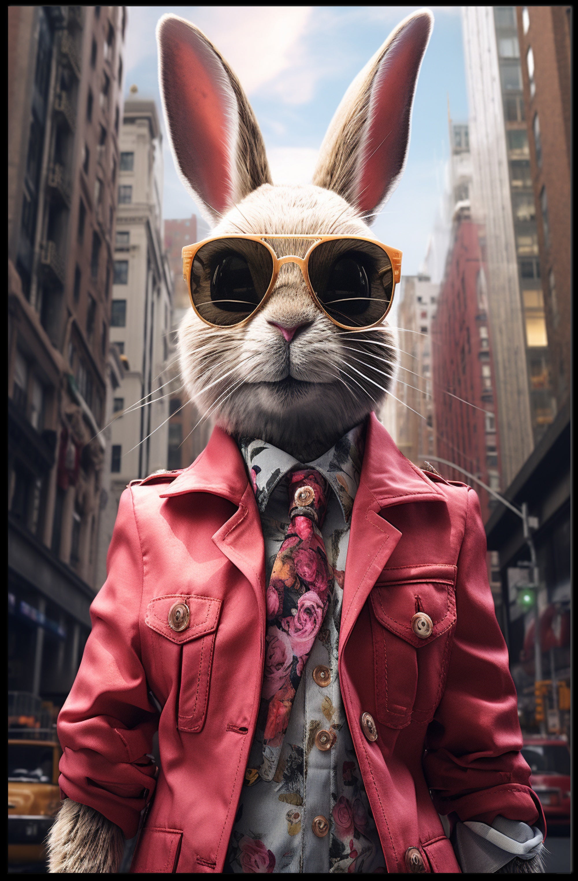 Stylish Rabbit In The City Poster