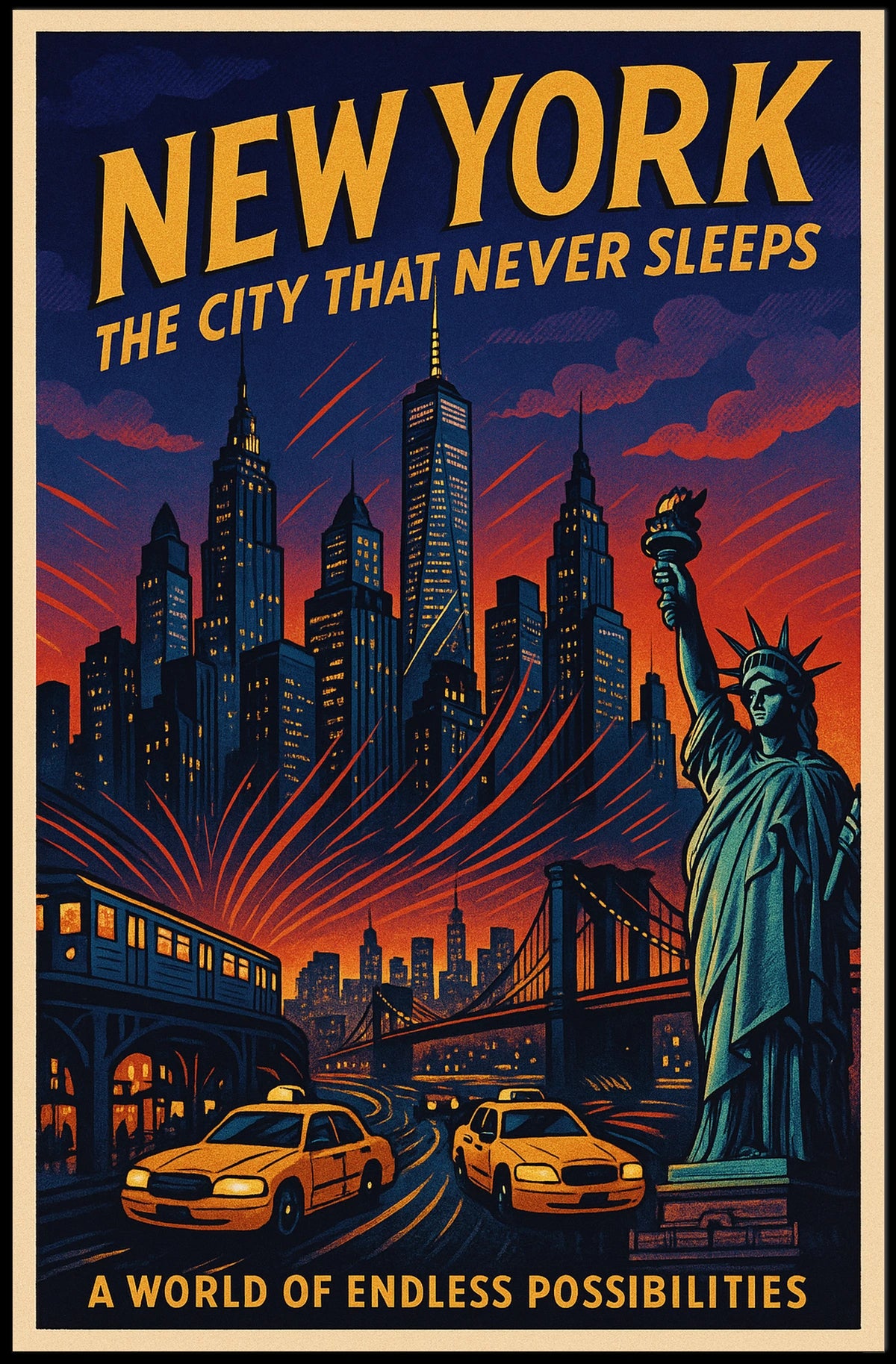 New York City Poster Vintage Travel Urban Wall Art