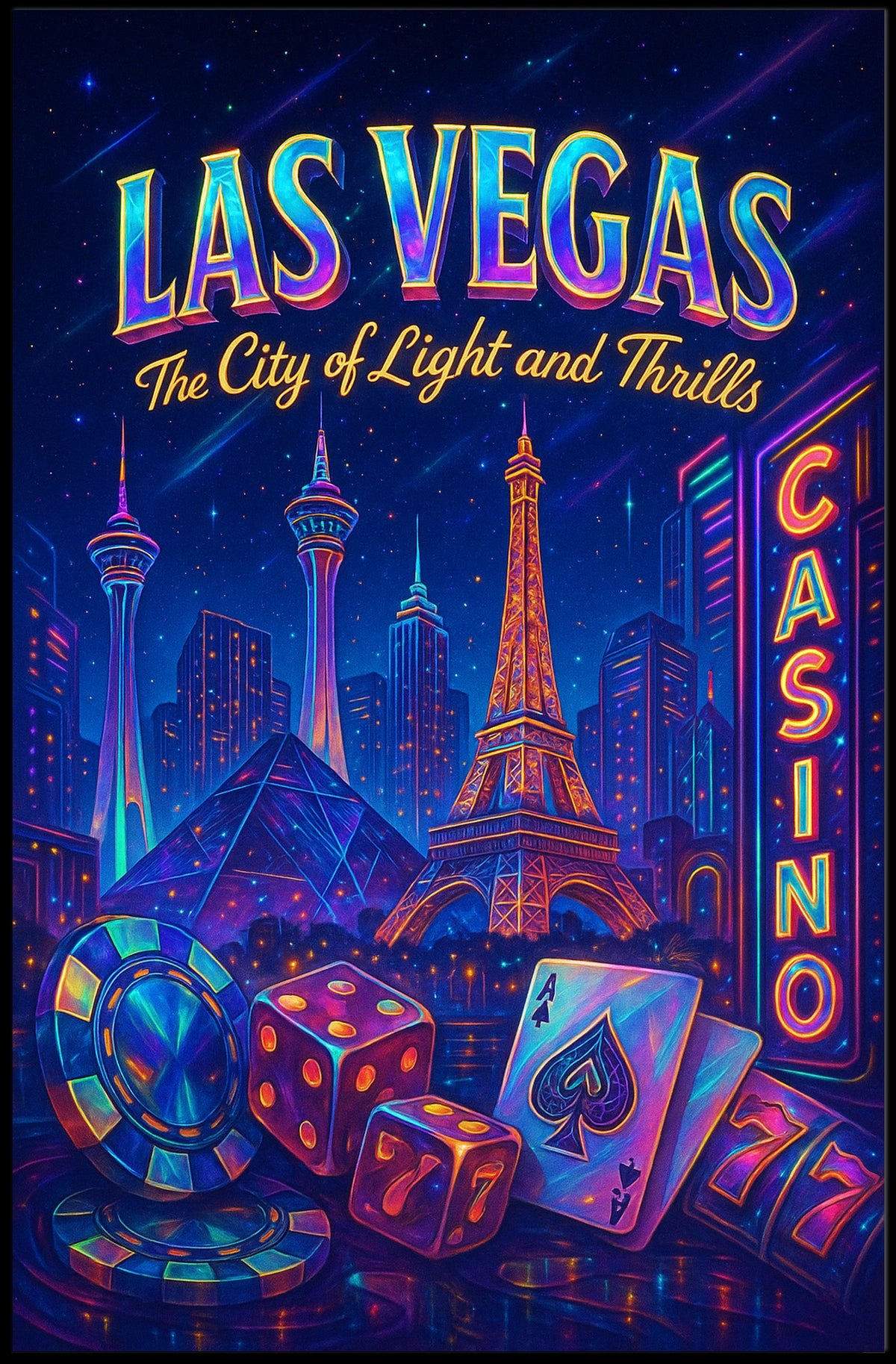 Las Vegas City Of Light Poster Neon Nights For Home Decor