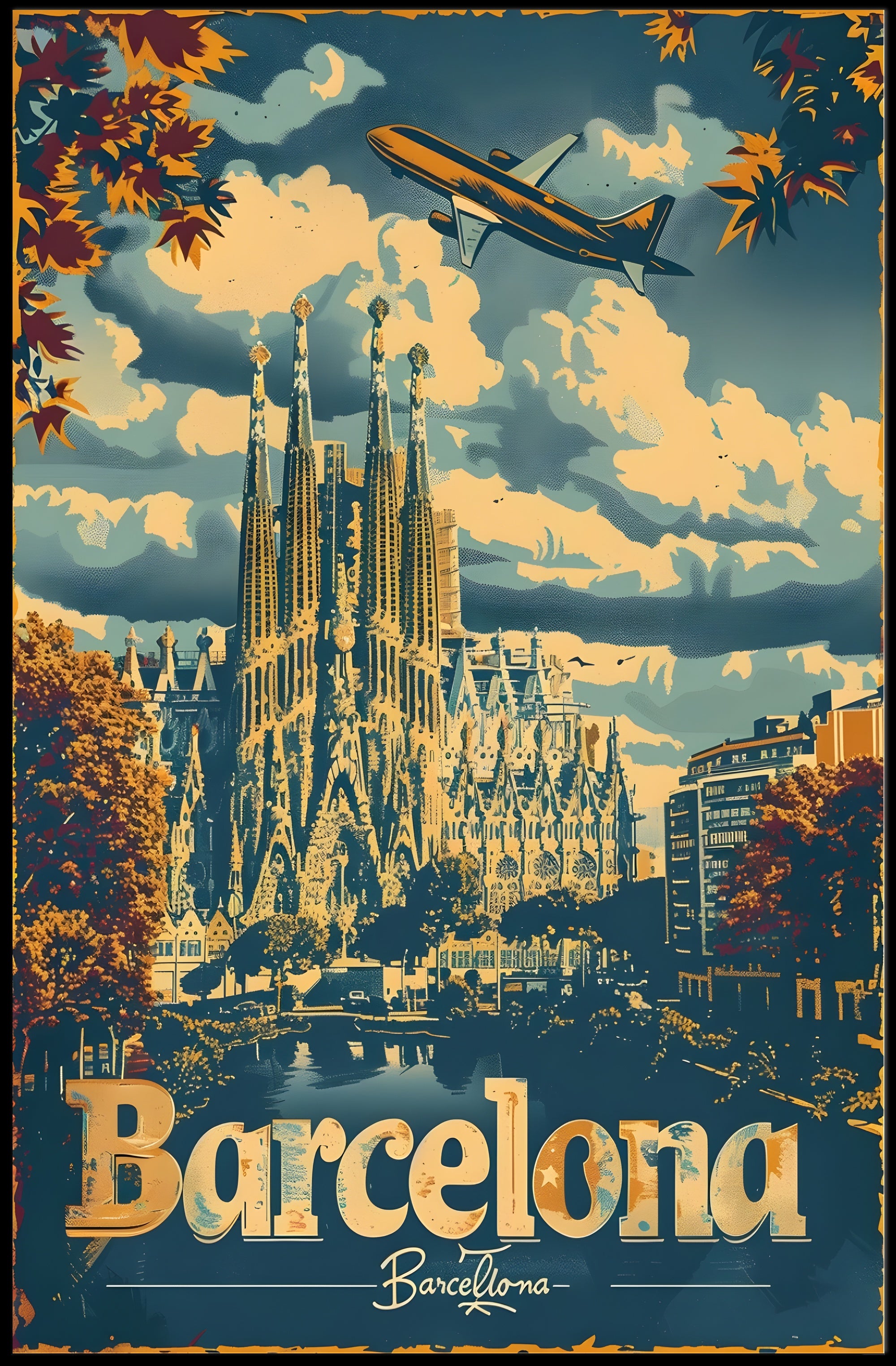 Barcelona Travel Poster Inspired by Retro Adventure and Exploration
