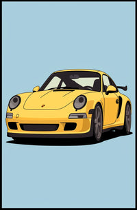 Yellow Sports Car Illustration Poster PosterGoat