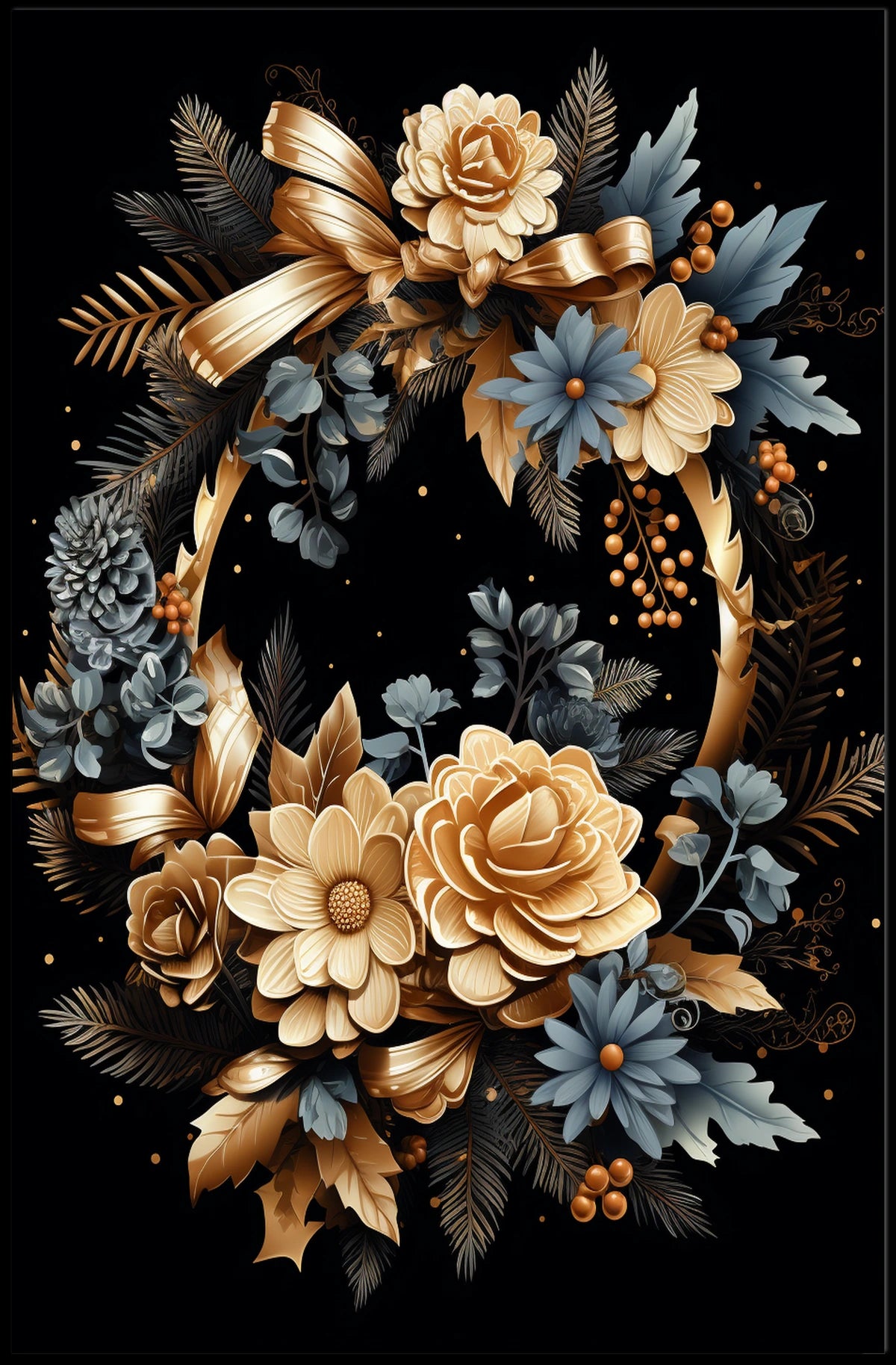 Luxurious Floral Wreath Artwork Print - Abstract or Artistic Poster