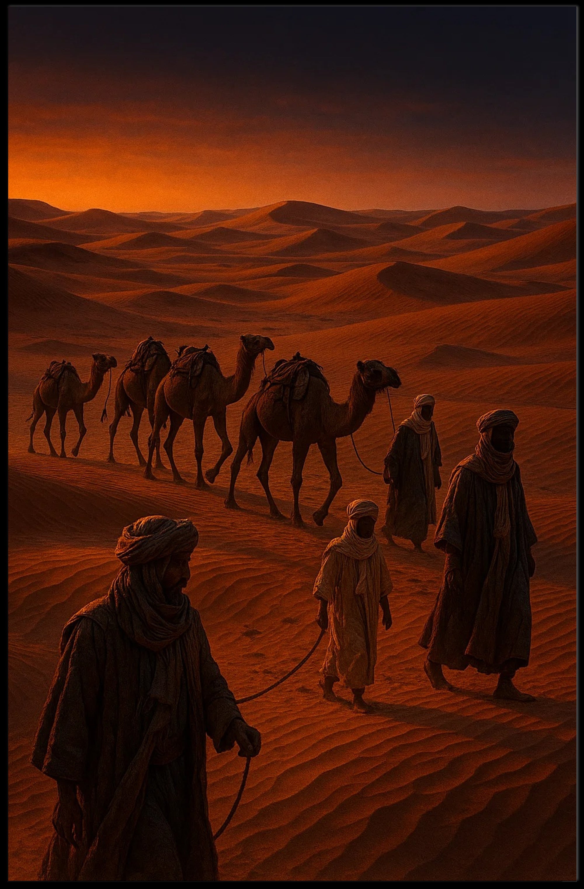 Desert Caravan Dusk Scene Photorealistic Cultural or Heritage Poster
