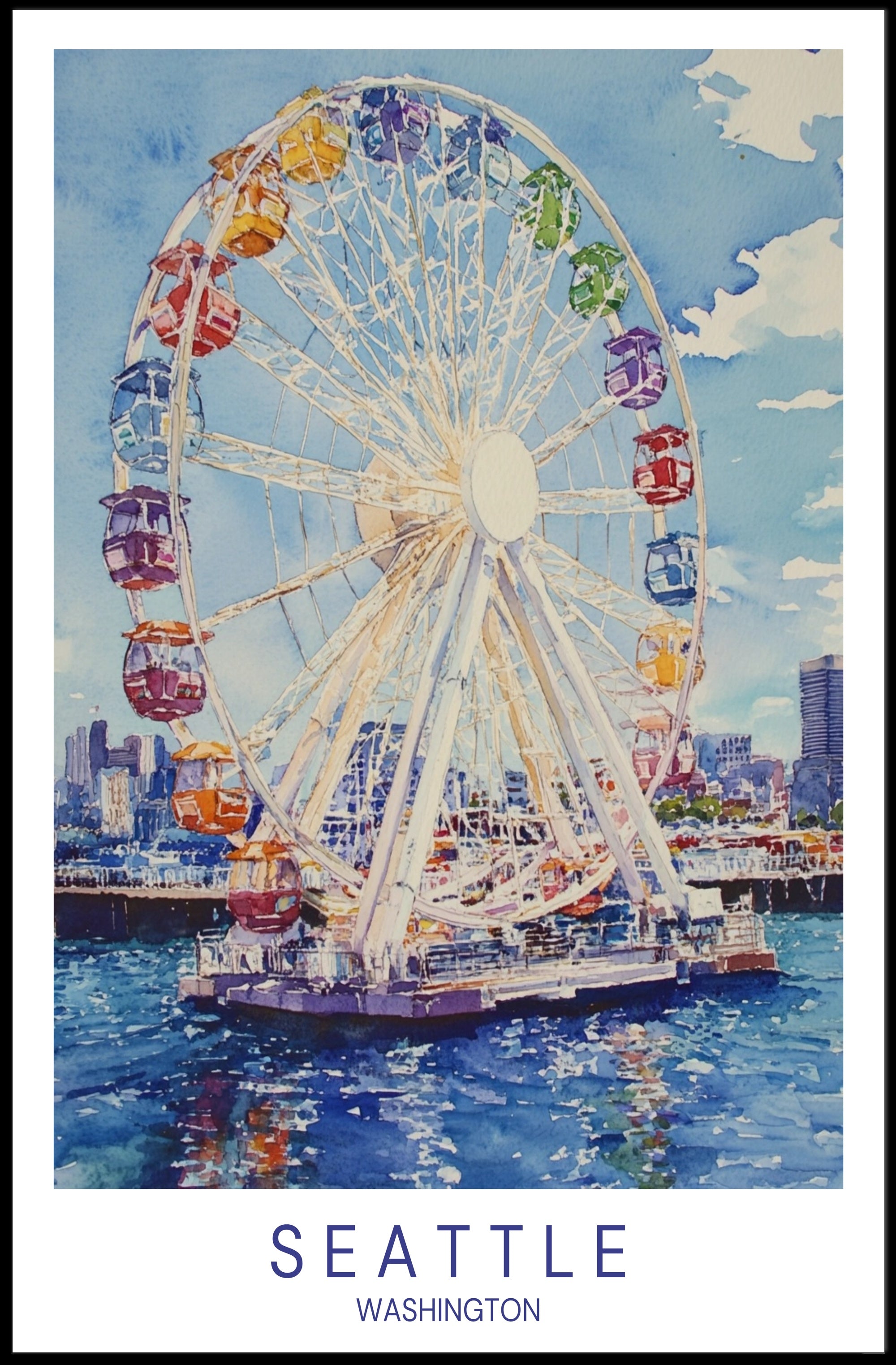 Seattle Ferris Wheel Poster PosterGoat
