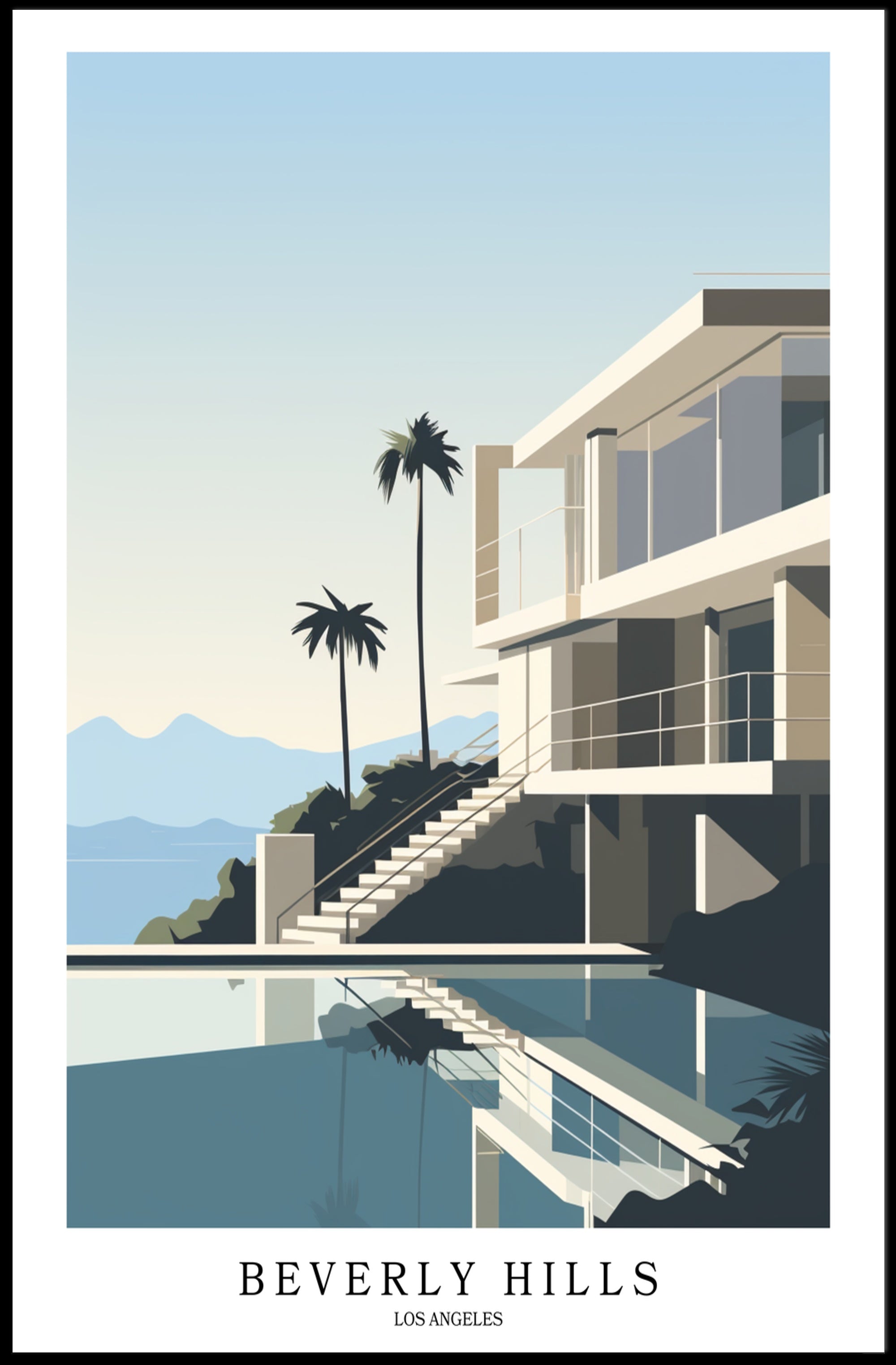Luxurious Contemporary House Illustration Poster - Urban or Cityscape Poster PosterGoat