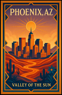 Phoenix Cityscape Vintage Travel Art Poster