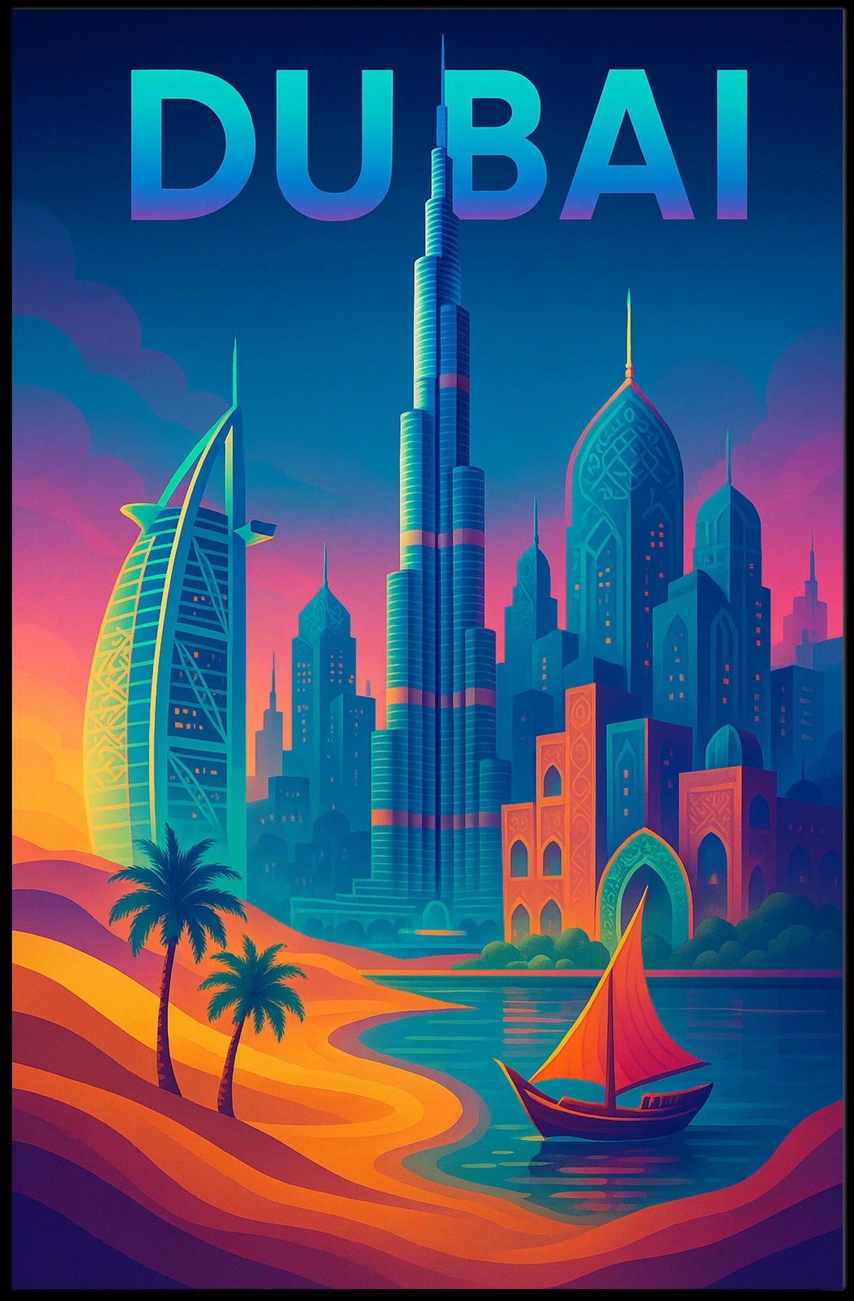 Dubai Dreamscape Skyline Poster For Travel Art Lovers Decor