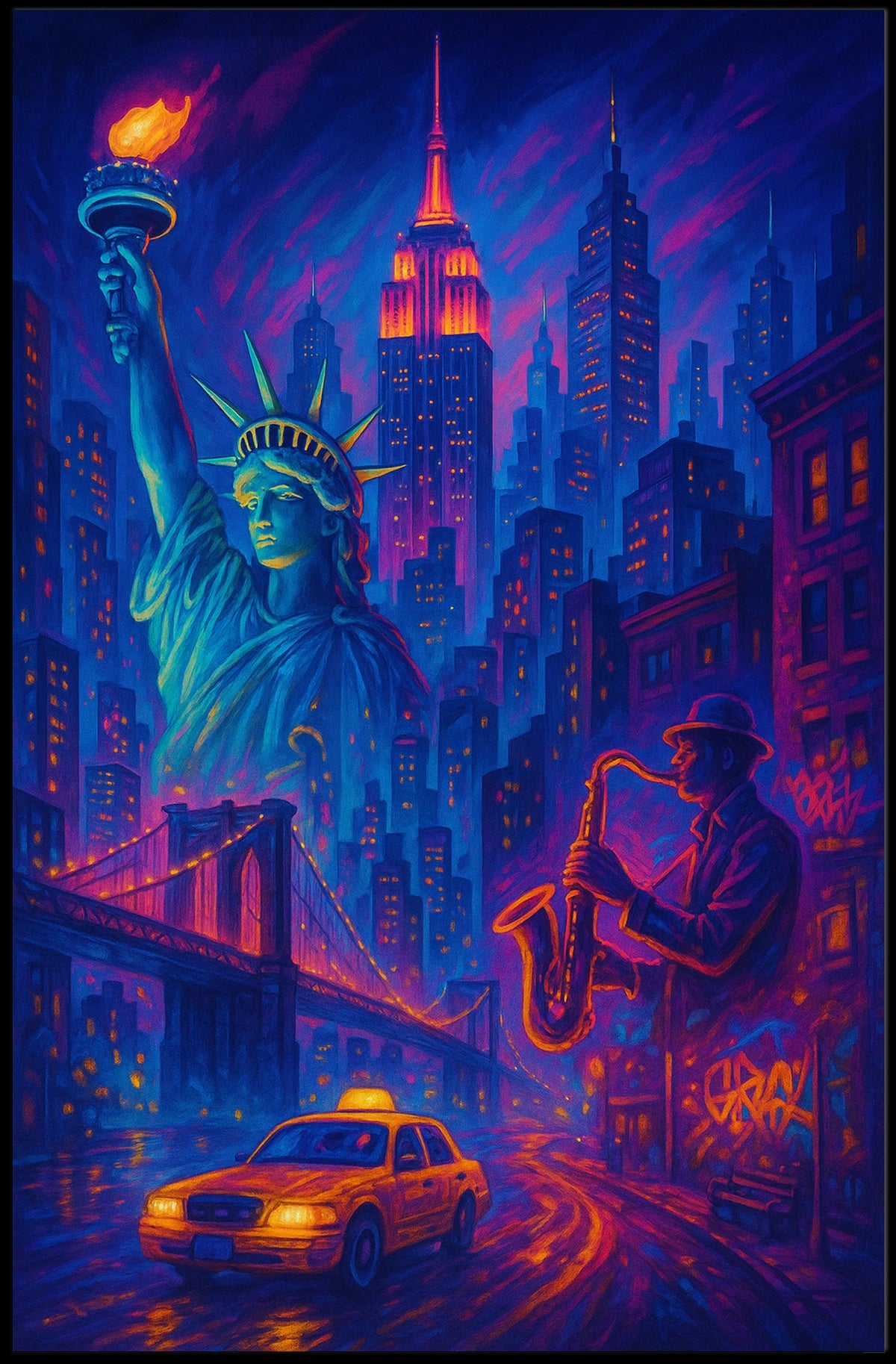 New York City Nightlife Poster Abstract Cityscape Wall Art