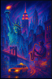New York City Nightlife Poster Abstract Cityscape Wall Art