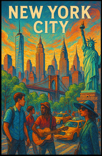 New York City Vibrant Urban Life Poster Modern Wall Art