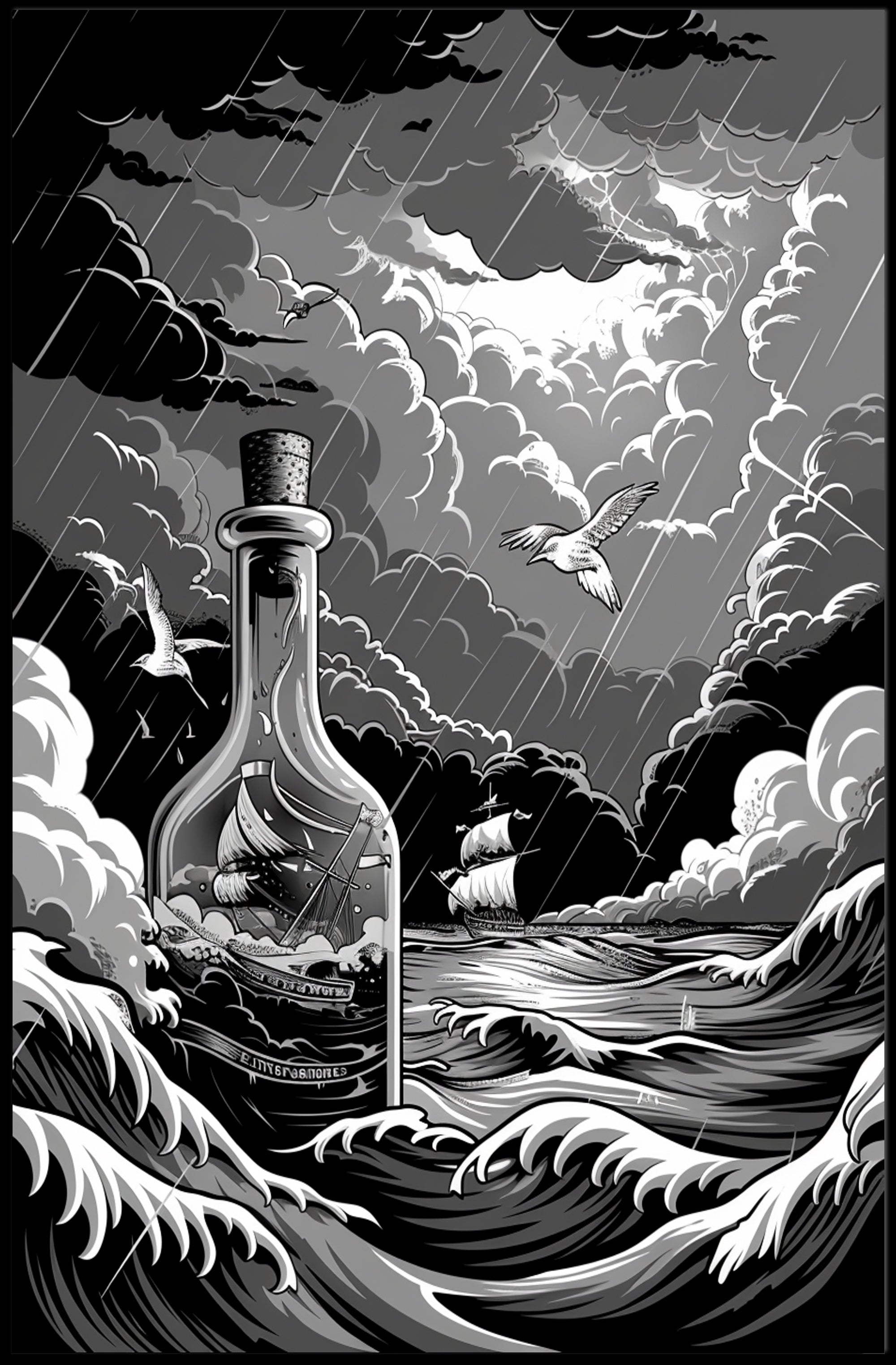 Stormy Seas in a Bottle Art Poster Print for Home Decor PosterGoat
