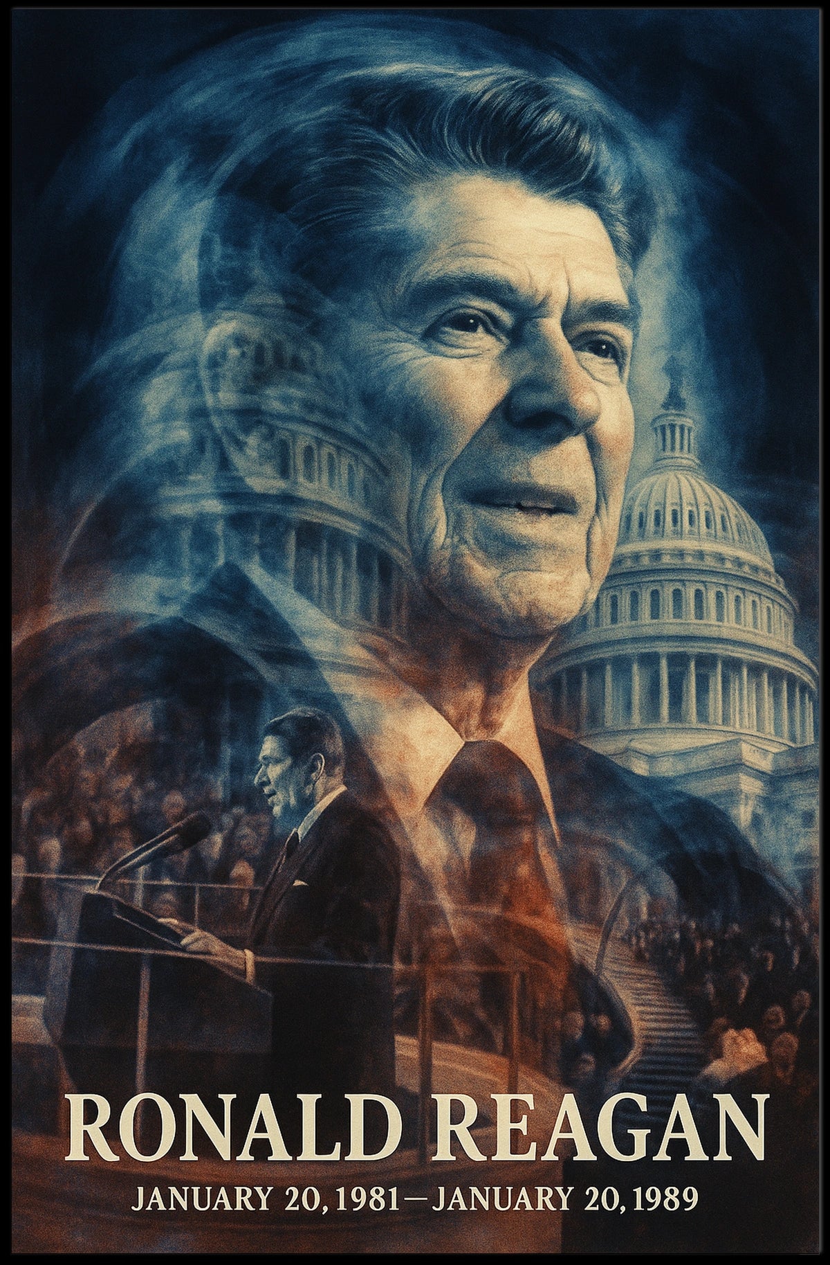 Ronald Reagan 40th President of the United States Double Exposure Poster