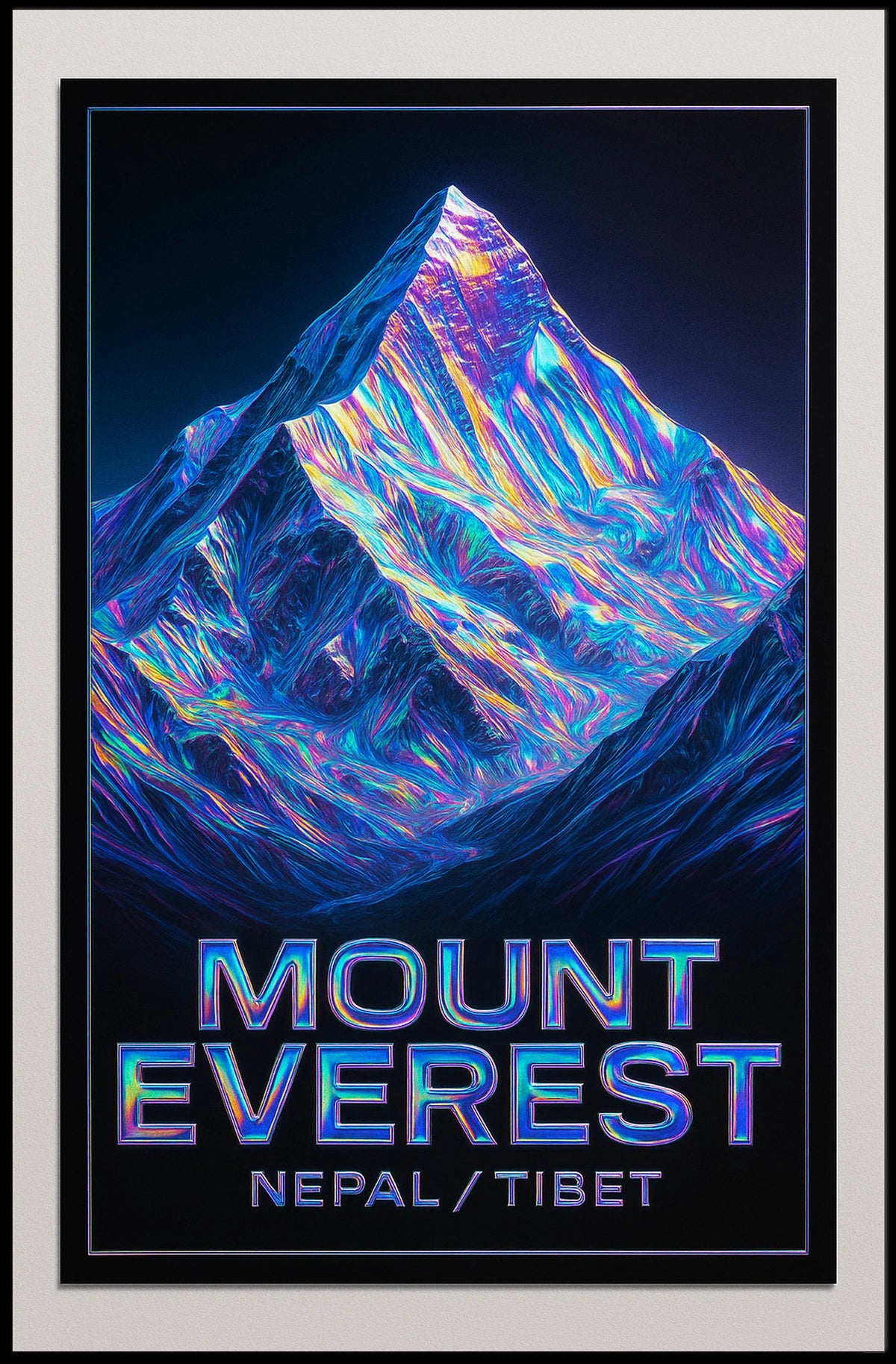 Mount Everest Neon Mountains Surreal Vaporwave Travel Art Adventure Lovers Poster