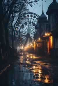 Eerie Abandoned Amusement Park Nostalgia - Abstract Artistic Poster