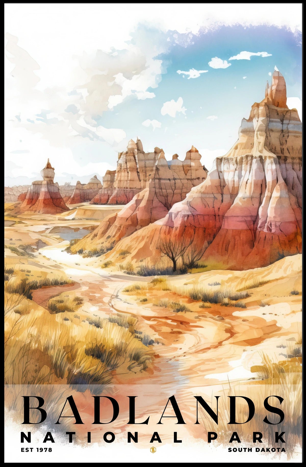 Badlands Watercolor Wall Art Poster