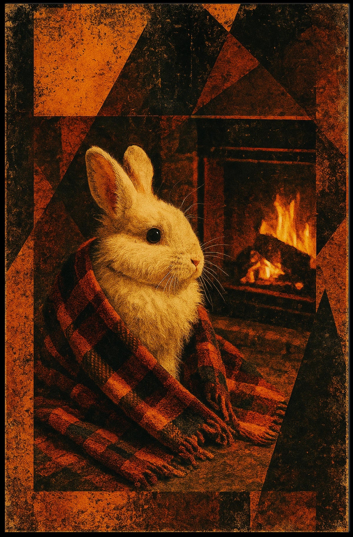Cozy Bunny by the Fireplace Poster