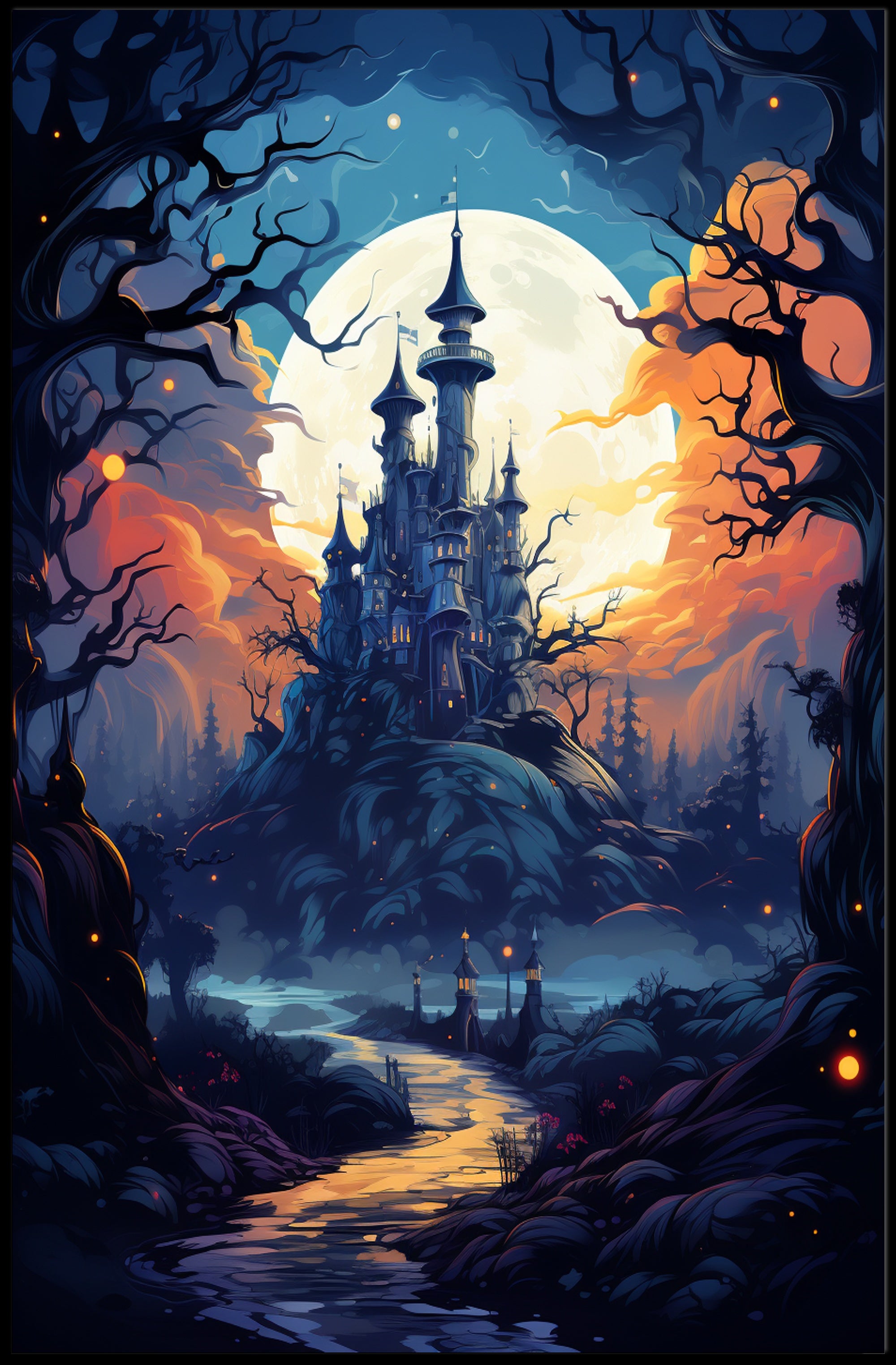 Enchanted Castle Under The Moon Poster