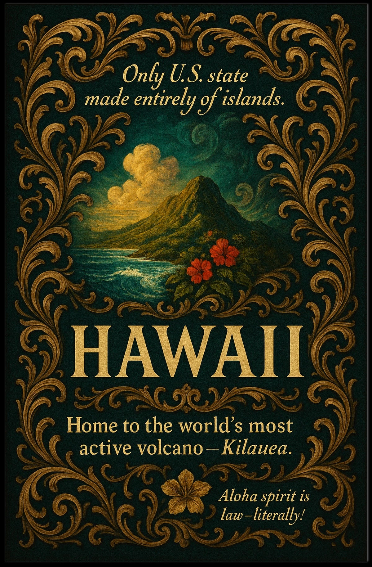 Hawaii Vintage Poster: Scenic Mountains and Ocean View